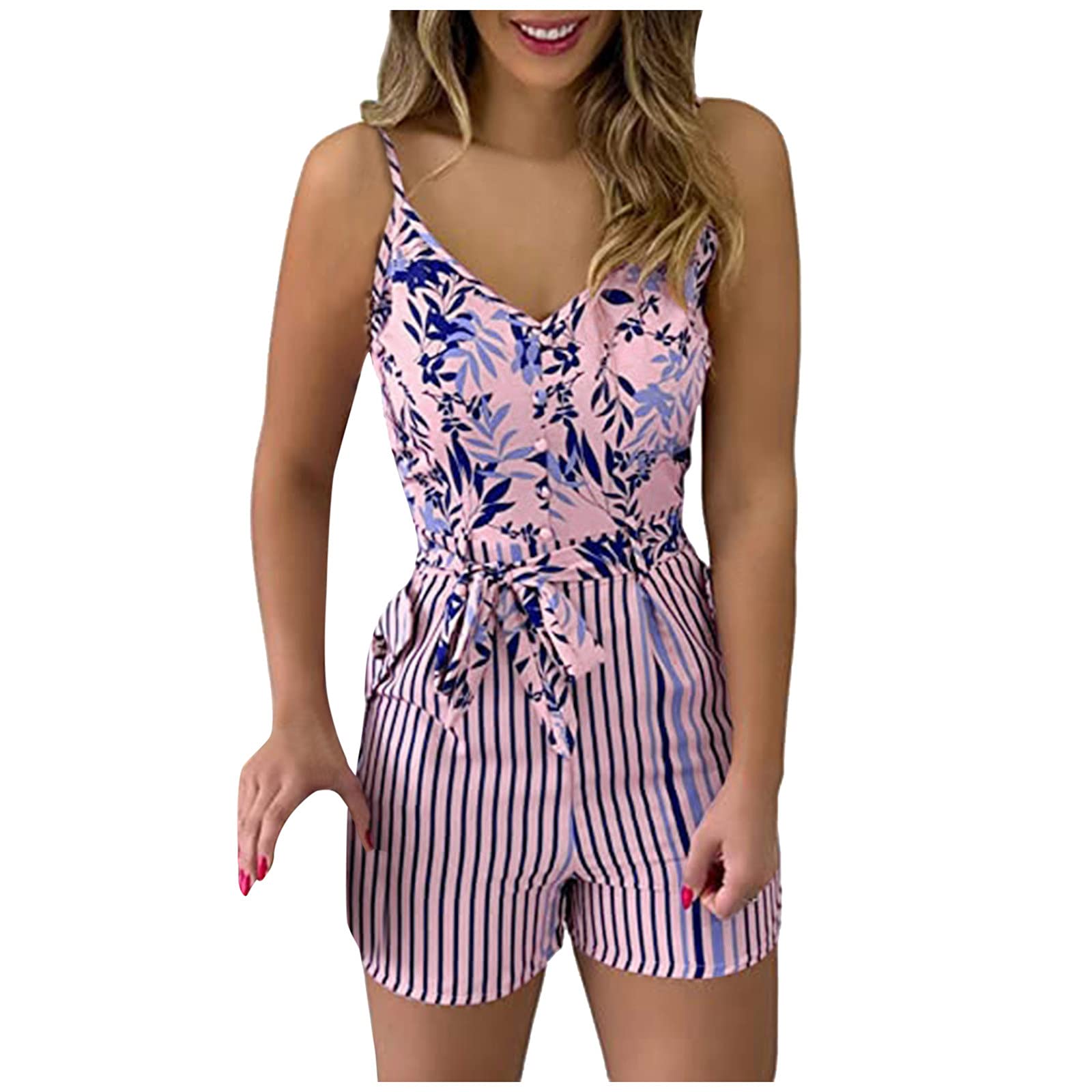 Fowoukior Women's Sleeveless Wrap Jumpsuit - Soft Terry Cloth Relaxed Fit Casual Romper with Shorts for Lounge, Beach & Summer Outfits