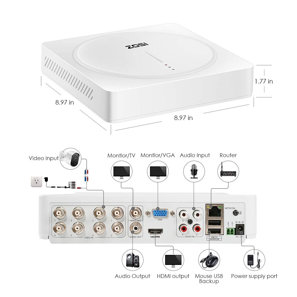 ZOSI 8CH 1080p Outdoor Security Camera System with 1TB HDD - H.265+ CCTV DVR Recorder & 4 Weatherproof Night Vision Cameras with PIR Motion Detection - Ideal for Home, Business & Property Surveillance