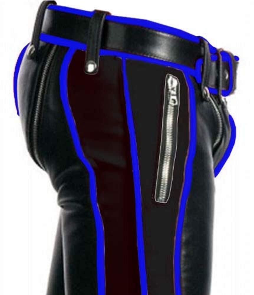 Men's Real Black Cow Leather Heavy Duty Bondage Pants - Gay Biker Jeans for Motorcycle Riding & Nightclub Outfits