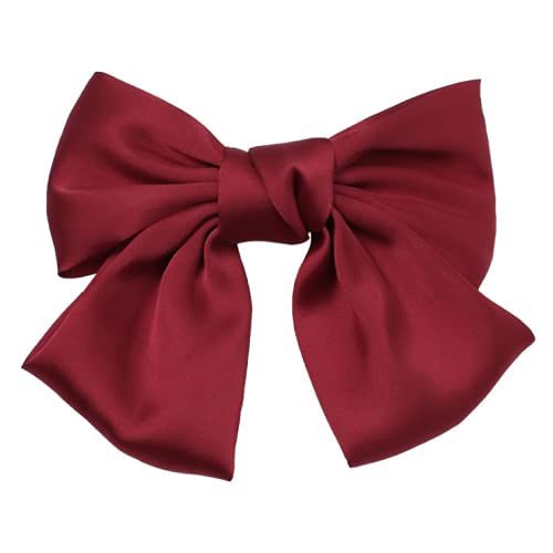 Large Soft Silky Chiffon Hair Bow Clips - Big Bowknot Barrettes for Women & Girls - Elegant French Hair Accessories for Parties, Weddings & Daily Wear (Red)