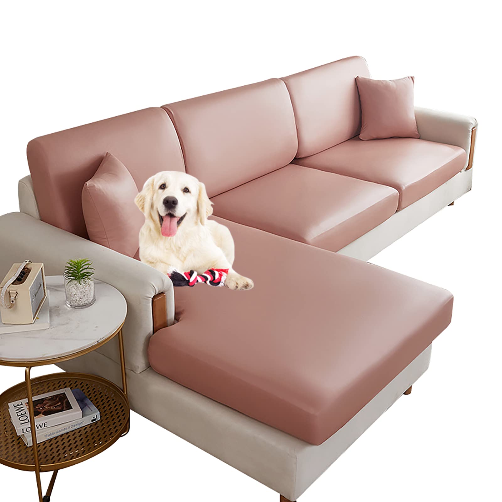 Waterproof Stretchable PU Leather Sofa Slipcover - L Shaped Couch Cushion Cover for 1-4 Seater Sectional, Anti-Slip Furniture Protector for Pets & Kids (Easy Cleaning, Perfect for Living Room, Family Room or Office)