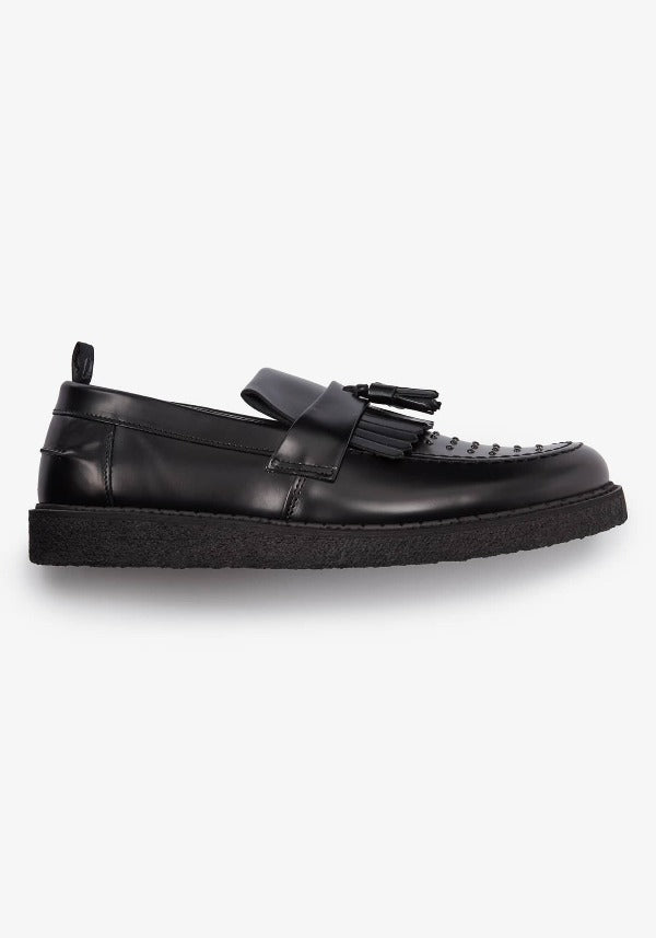FRED PERRY x George Cox Men's Leather Tassel Loafers with Stud Details - Classic British Style Slip-On Shoes for Business Casual & Formal Occasions