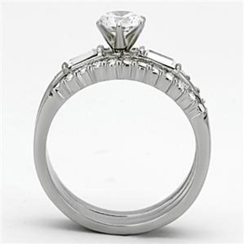 5x5mm Round CZ Center Tarnish-Free Stainless Steel Wedding & Engagement Ring Set for Women - Elegant Bridal Jewelry for Proposals, Anniversaries & Special Occasions
