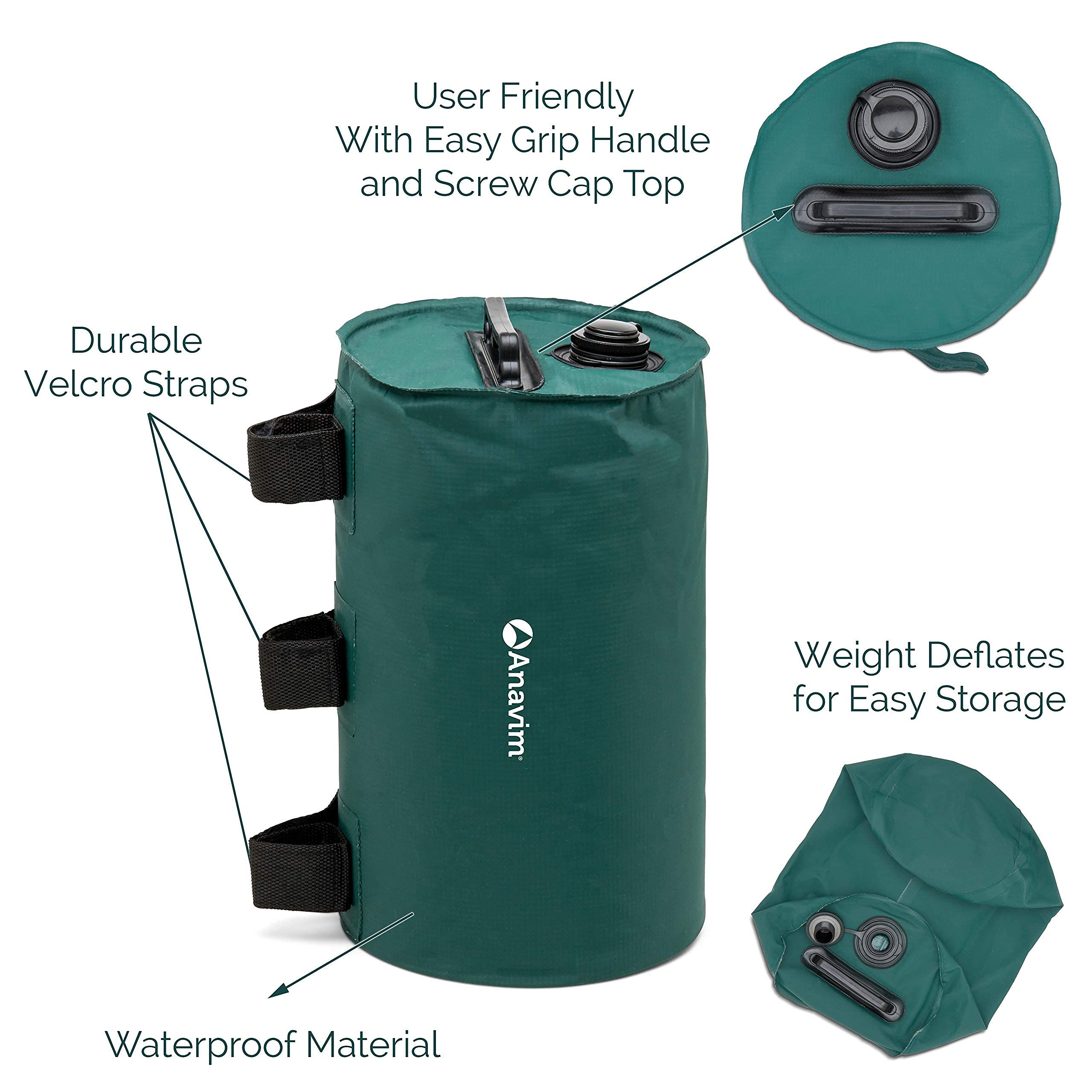 Canopy Water Weights Bags - Heavy Duty 6 Pack (Green) for Stabilizing Canopies, Tripods, Speaker Stands & Tents | Perfect for Outdoor Events, Camping, Tailgating & Beach Use