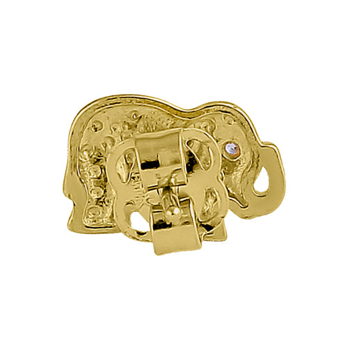 14K Yellow Gold Elephant Stud Earrings with Round CZ Stones - Perfect for Women's Jewelry Gifts, Birthday, Anniversary & Everyday Wear