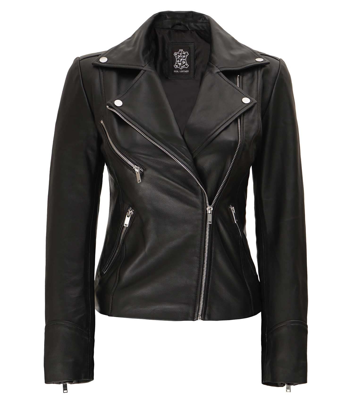 Decrum Women's Asymmetrical Real Lambskin Leather Jacket – Trendy Fashion Outerwear for Women | Perfect for Casual Outings, Date Nights & Fall Layering