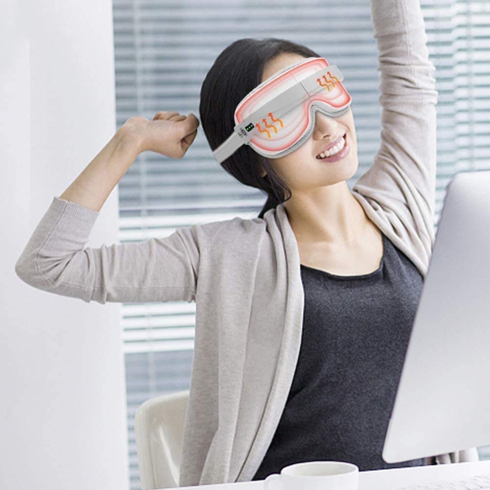 Electric Eye Massager with Heat & Vibration - Portable Shiatsu Eye Mask with Air Pressure for Relieving Eye Fatigue, Dark Circles, Puffiness & Dry Eyes - Perfect for Office, Travel & Sleep Improvement
