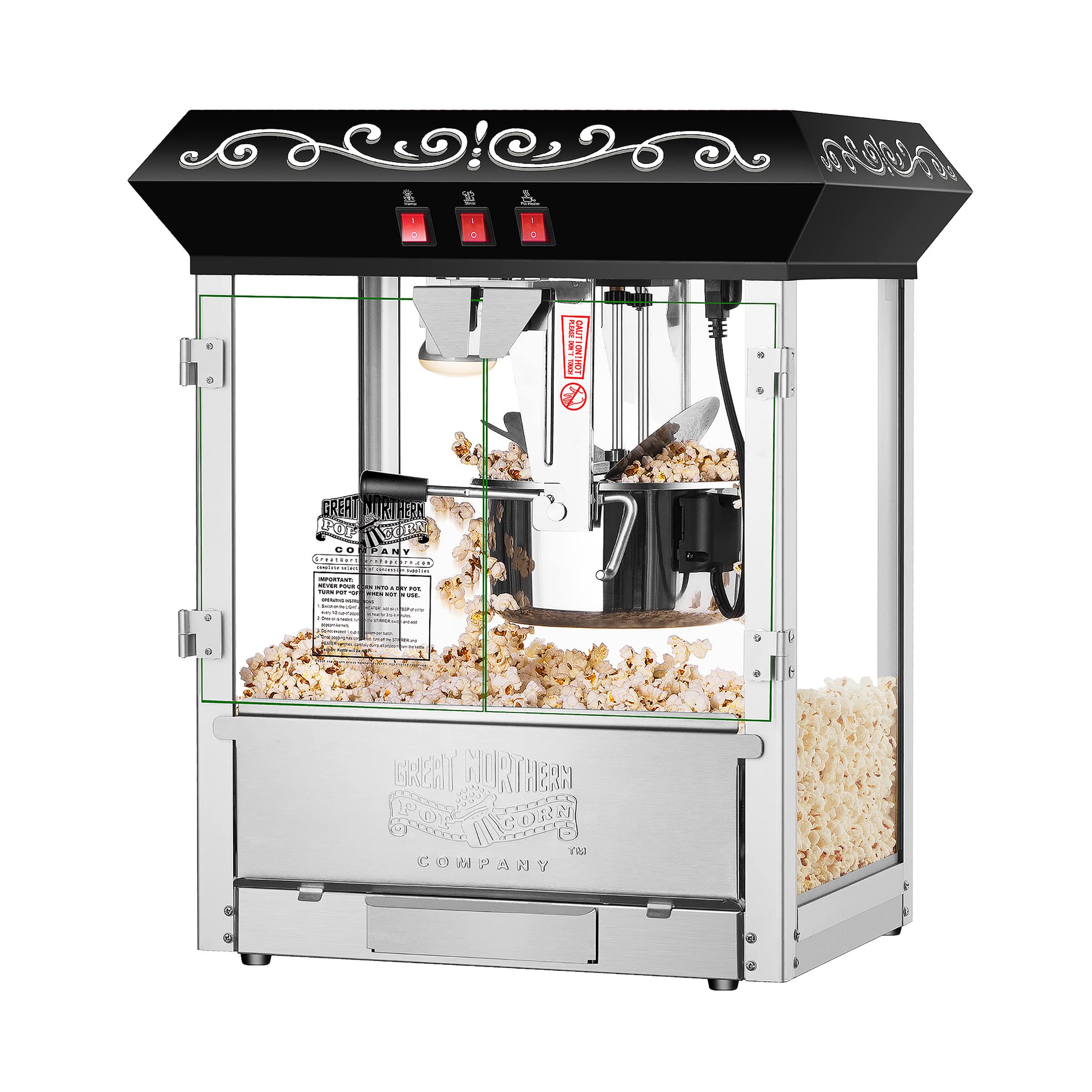Great Northern Popcorn Commercial Popcorn Maker - 4.5-Gallon Hot Air Popcorn Popper Machine with Warming Deck & Vintage Design, Black - Perfect for Movie Nights, Parties, and Concession Stands