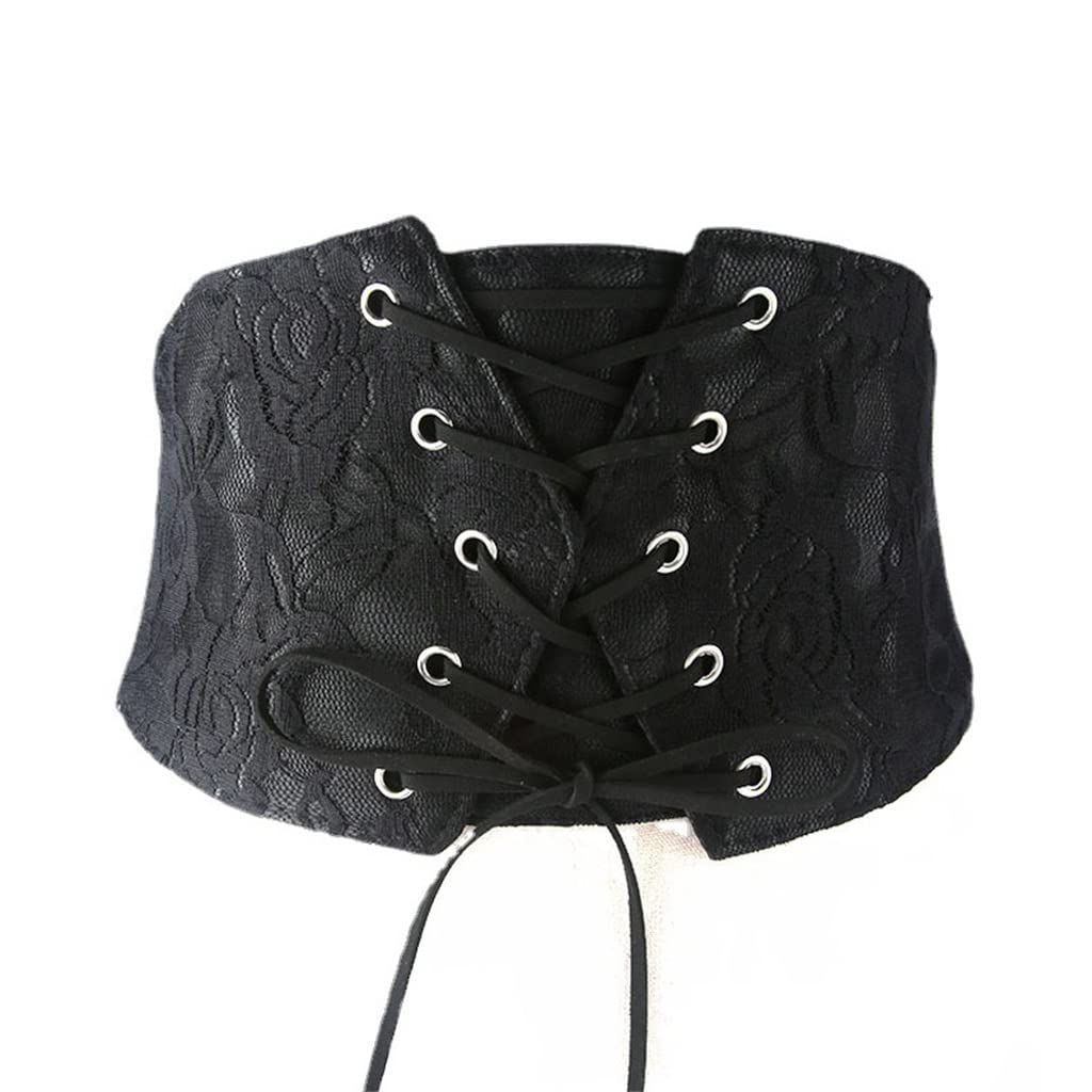 GRETD Wide Elastic Corset Belt for Women - Decorative Lace Waistband Girdle (Black, 69 cm) - Perfect for Dresses, Formal Wear & Shapewear