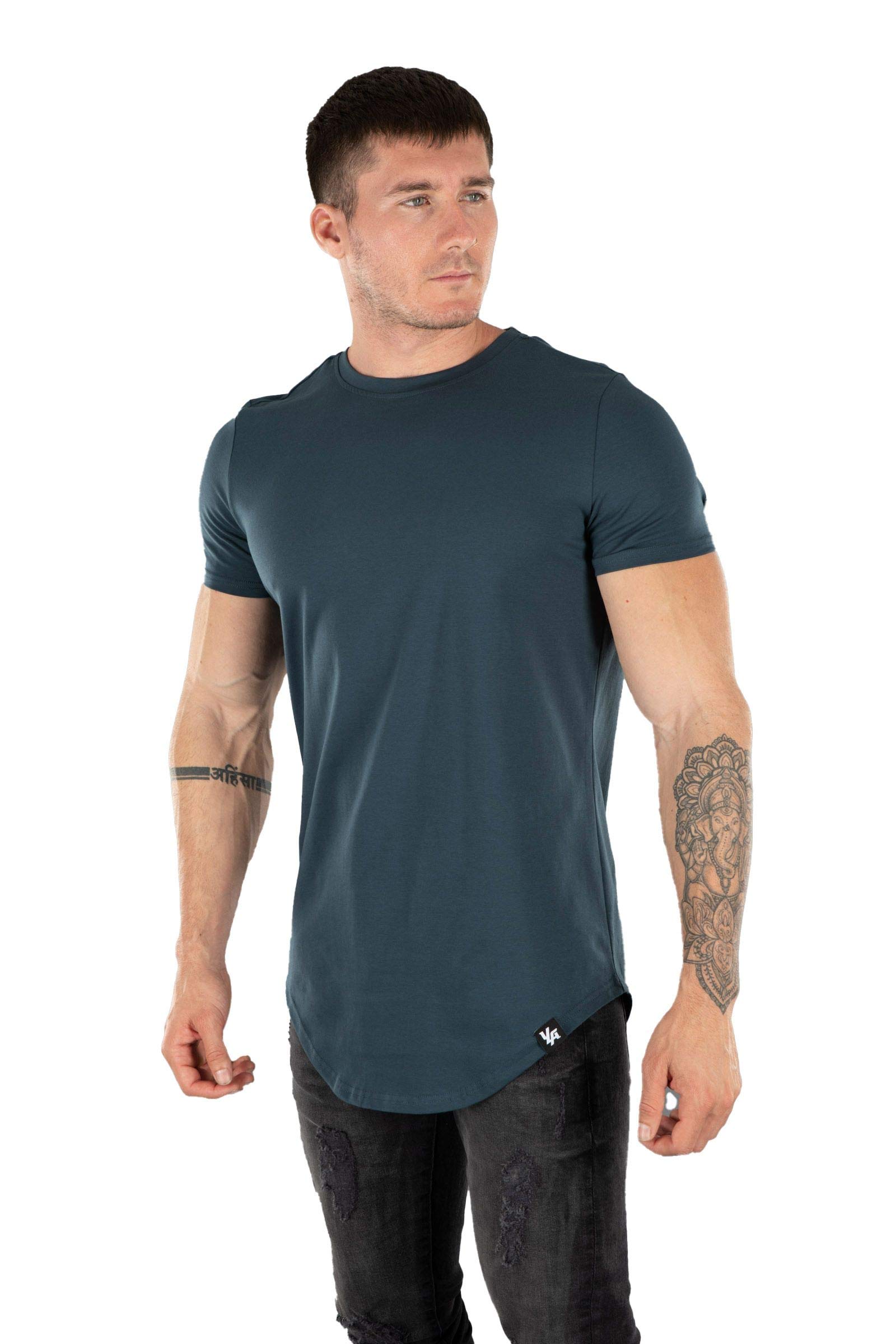 YoungLA Men's Slim Fit Long Drop Cut T-Shirt - Workout & Gym Tee for Active Lifestyle - Comfortable & Stylish Casual Wear