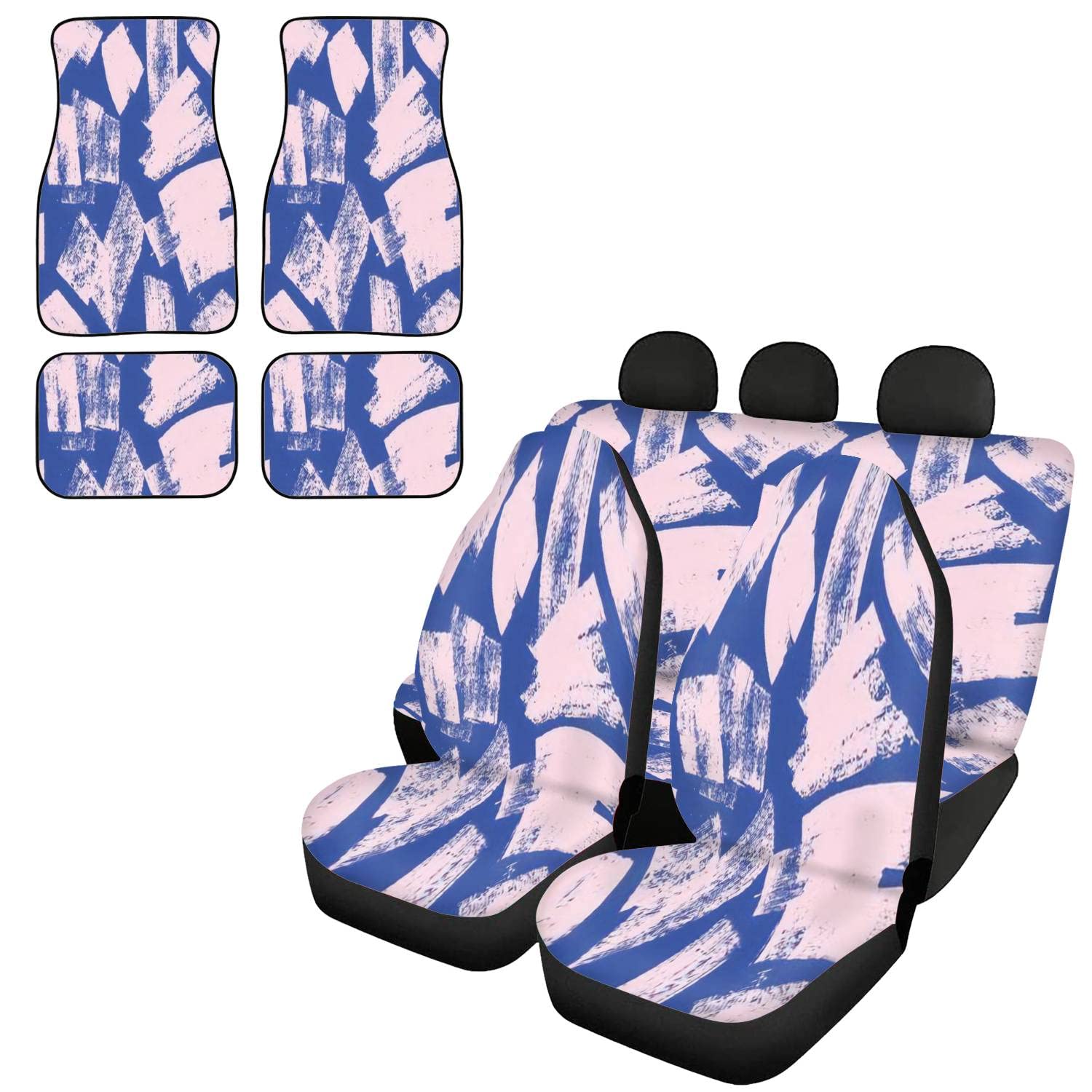 Abstract Creative Seamless Brush Stroke Print 4-Piece Car Seat Cover Set with Floor Mats - Universal Fit for Front & Rear Seats, Headrest Protectors - Vibrant Auto Decor for Cars, SUVs, Trucks (Perfect for Customizing Your Vehicle Interior)