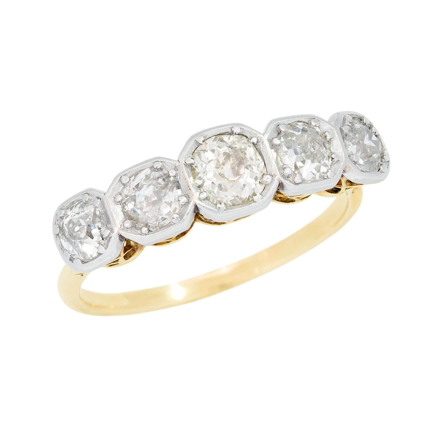 Edwardian 18k Gold & Platinum 5 Stone Diamond Engagement Ring - Vintage Wedding Band for Brides & Proposal Gifts