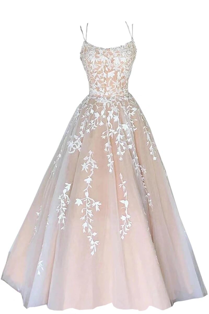 Elegant Lace Spaghetti Straps Prom Formal Dresses for Women - Floor Length Corset Back A-Line Gown 2025 | Perfect for Homecoming, Evening Parties & Special Occasions