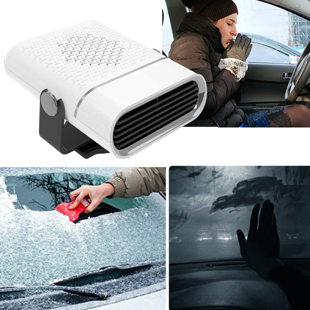 MACHSWON 120W Portable Car Heater - Fast Heating Auto Defroster & Windshield Defogger for Cars, 360° Rotatable Cigarette Lighter Plug-in Heater (White) | Perfect for Winter Driving, Quick Defrosting & Fog Removal in Cold Weather