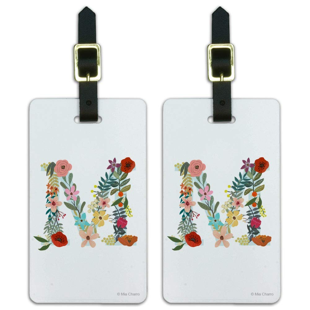 Floral Monogram Letter M Luggage Tags - Personalized Initial ID Tags for Carry-On Bags - Set of 2 - Perfect for Travel, Suitcases & Backpack Identification