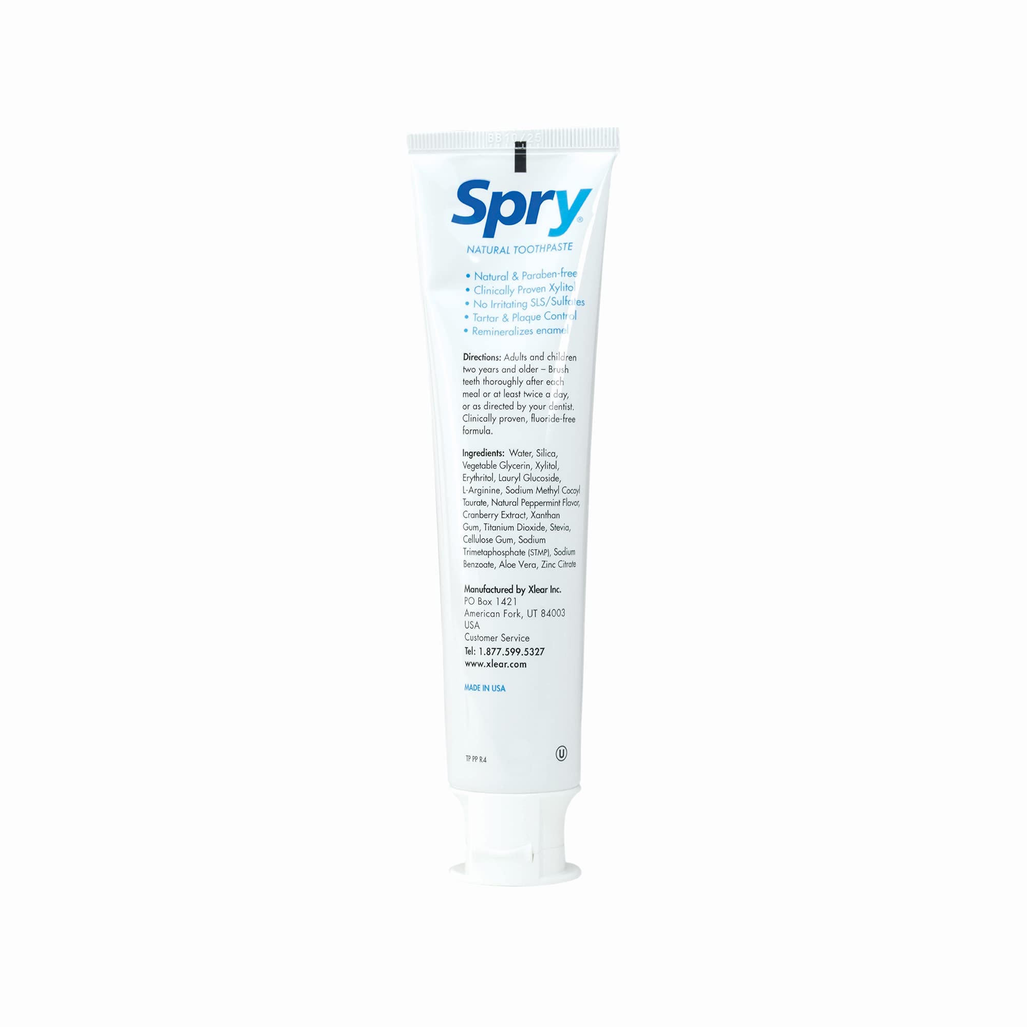 Spry Xylitol Toothpaste 5oz - Fluoride Free Natural Toothpaste for Adults & Kids, Whitening & Breath Freshening with Peppermint (Pack of 6) | Gentle Oral Care for Daily Use & Travel