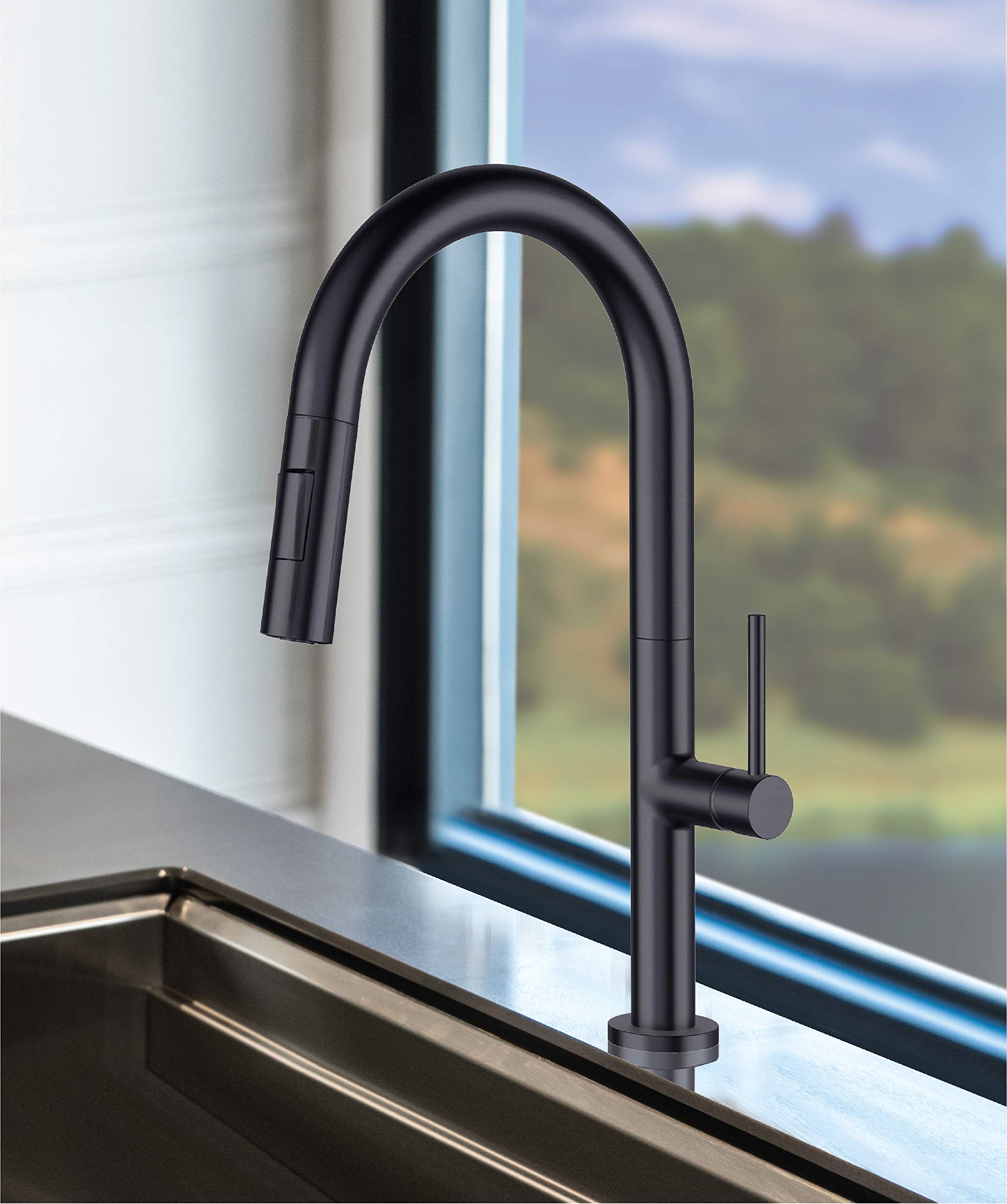Premium Single Handle Pull Down Kitchen Faucet in Satin Brass - Modern Design for Easy Cooking & Dishwashing