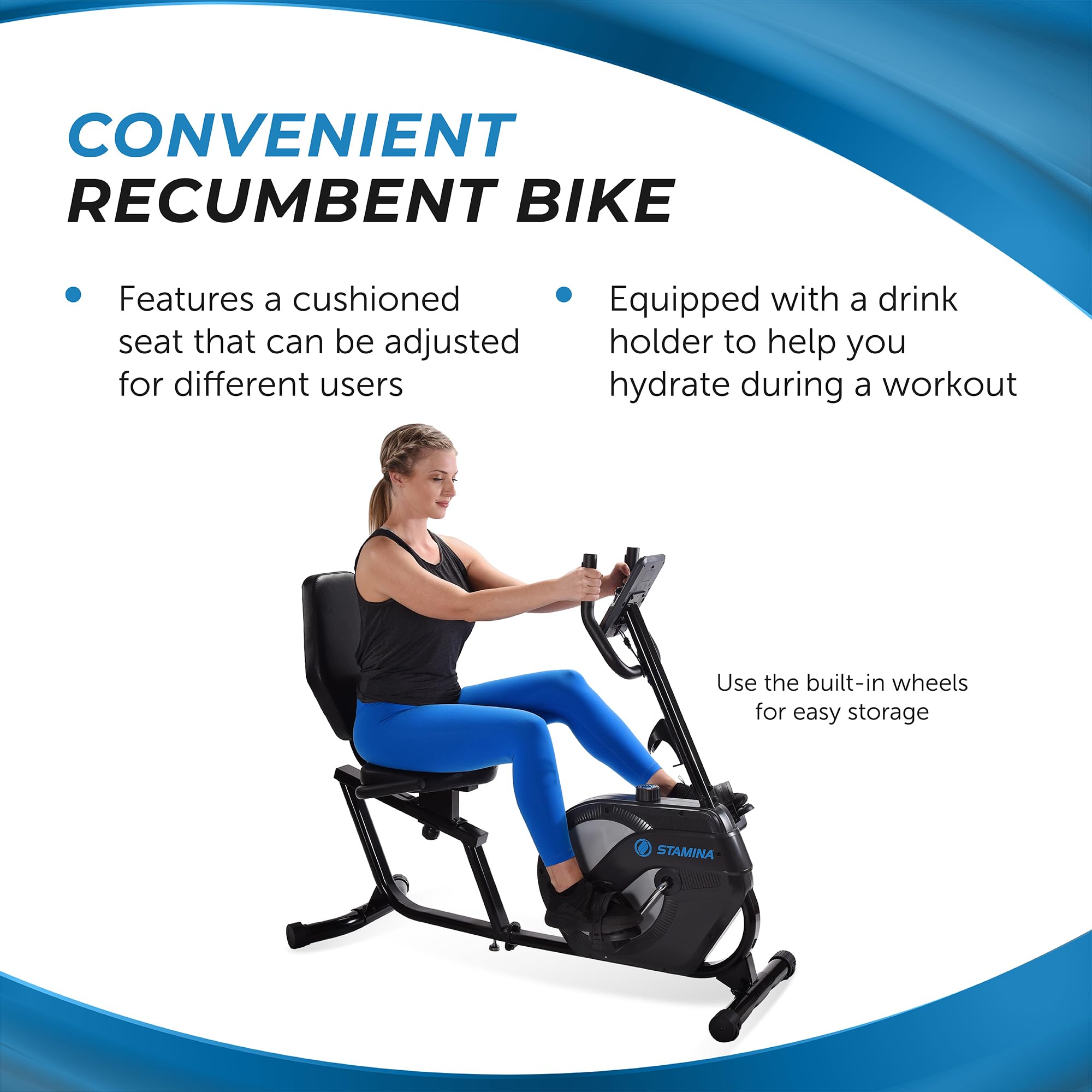 Stamina 1346 Recumbent Exercise Bike for Home Workout - 250 lbs Weight Capacity with Smart Fitness App - Low Impact Cardio Machine for Seniors & Rehabilitation - Perfect for Small Spaces & Apartment Workouts (Black)