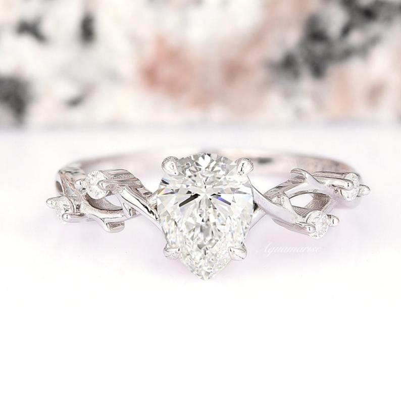 Lab Grown Diamond Leaf Engagement Ring 14K White Gold - IGI Certified, Eco-Friendly & Conflict-Free for Wedding, Proposal & Anniversary Gifts