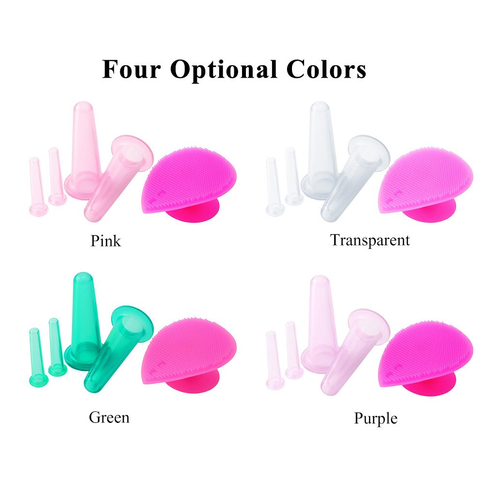 Ubersweet® 5Pcs Silicone Facial Cupping Therapy Set - Anti-Aging Eye & Face Massage Cups with Cleansing Brush for Skin Rejuvenation, Lymphatic Drainage & Glowing Skin | Perfect for Home Spa, Skincare Routine & Relaxation Therapy