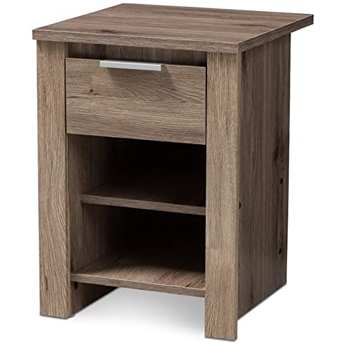 BOWERY HILL 1 Drawer Oak Brown Nightstand - Compact Bedside Table for Bedroom, Living Room & Small Spaces