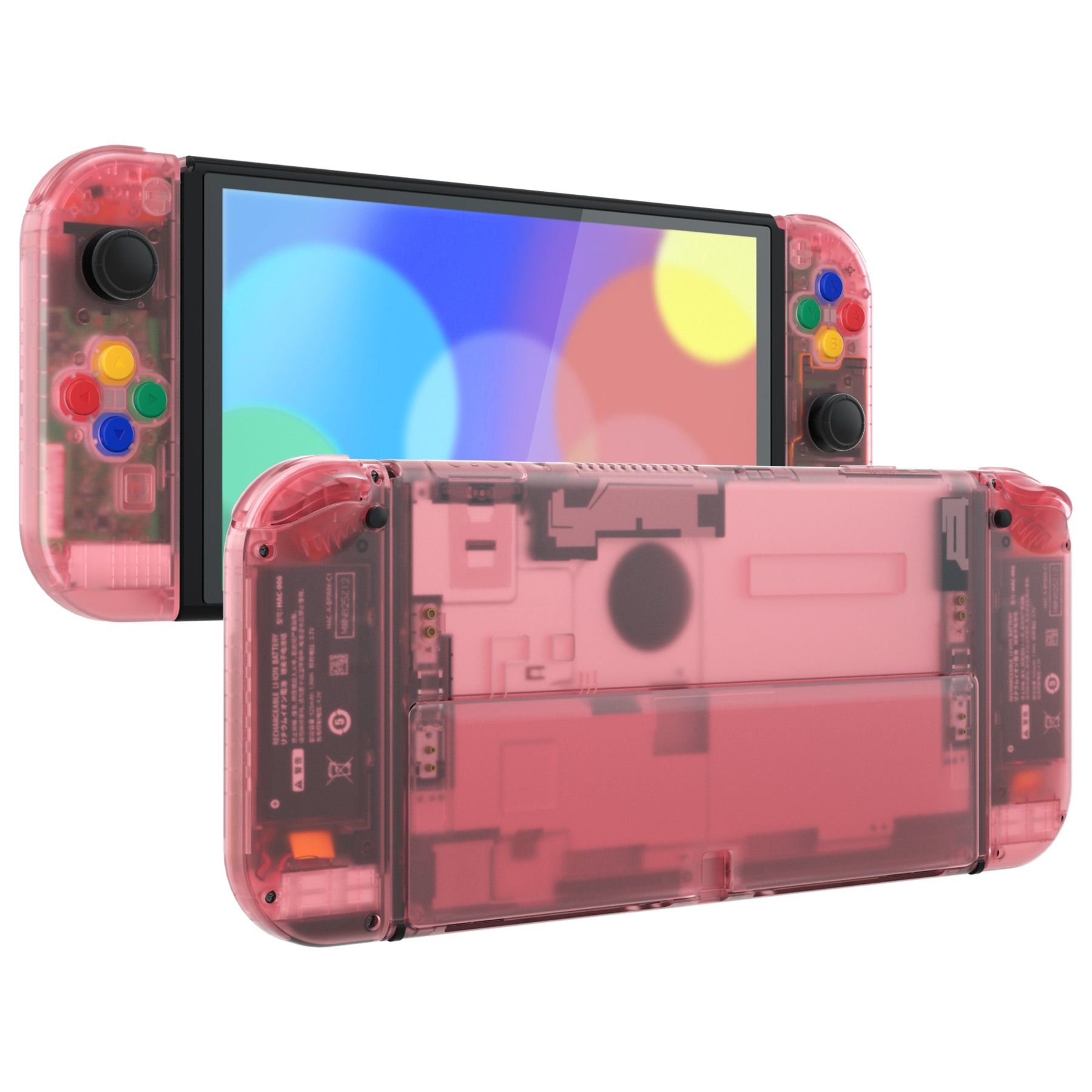 eXtremeRate Cherry Pink Full Shell Replacement Kit for Nintendo Switch OLED - DIY Back Plate, Kickstand & Joycon Controller Housing with Colorful Buttons | Perfect for Gaming Enthusiasts & Custom Console Modding