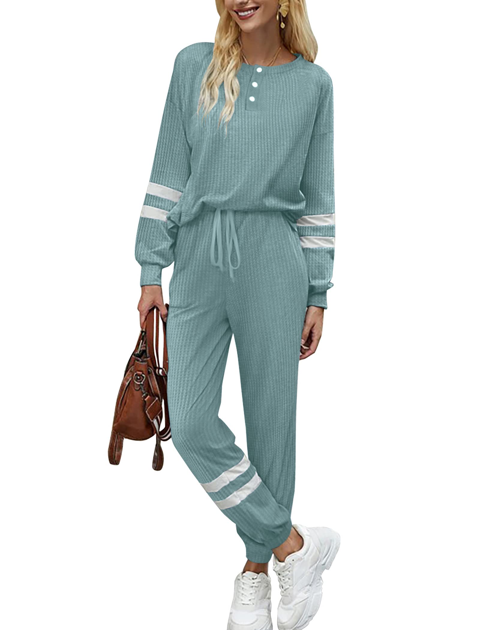 Ekouaer Women's Waffle Lounge Set - Soft 2 Piece Pajama & Casual Outfit for Home, Workout & Relaxation | Comfortable Sleepwear & Loungewear for Women