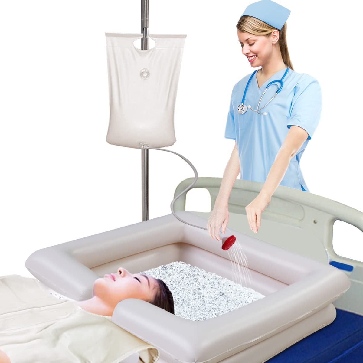 Portable Hair Washing Basin for Bedridden & Disabled - Adjustable Shampoo Bowl with Pillow Support (5-Piece Set) - Ideal for Home Care, Nursing Homes & Post-Surgery Recovery