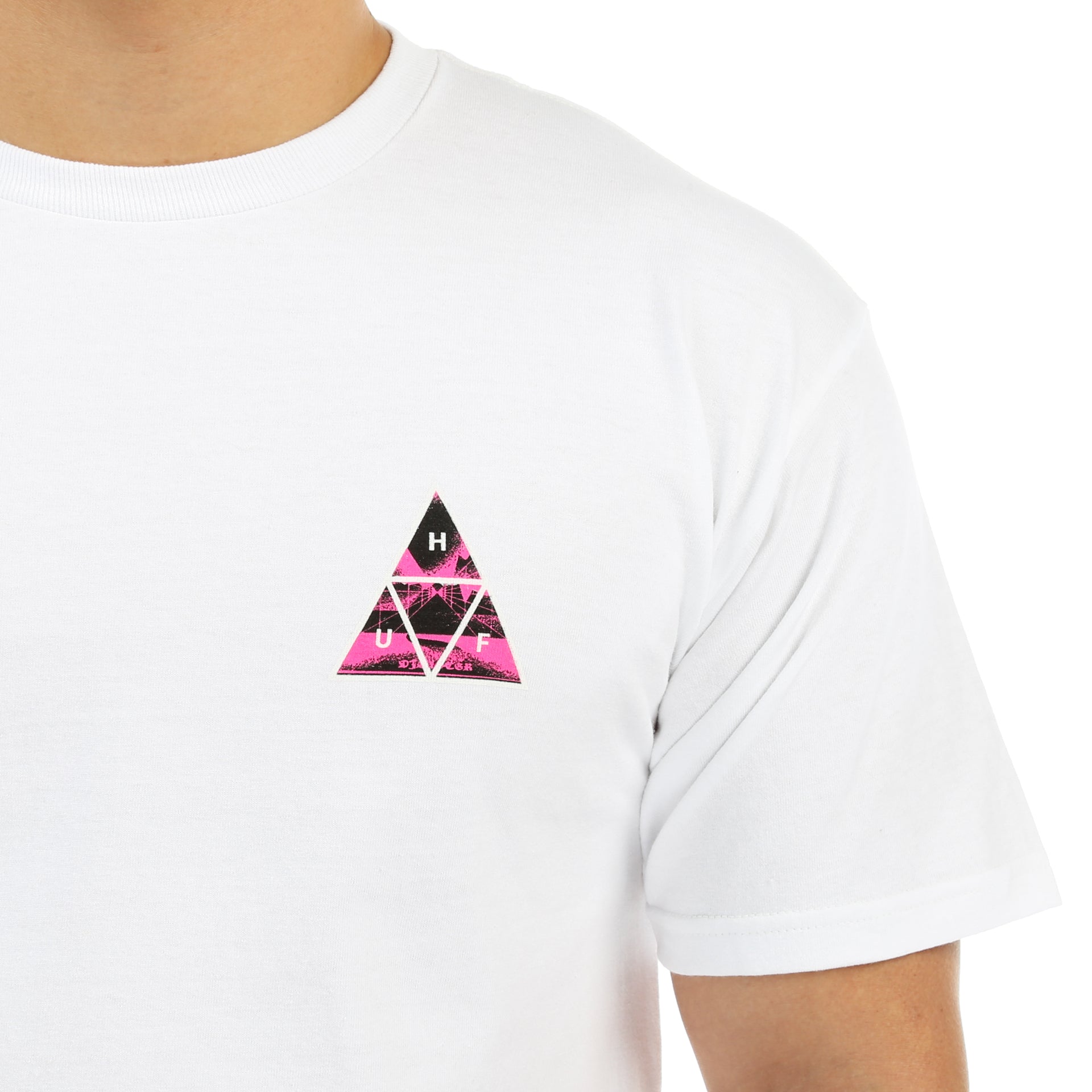 Huf Dimensions Triangle Graphic T-Shirt for Men - White Cotton Tee for Streetwear & Casual Outfits