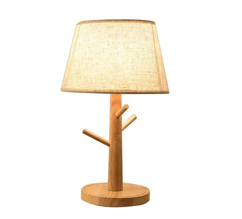 Wooden Table Lamp with Linen Shade - Modern Bedside Nightstand Lamp for Bedroom, Living Room & Office - Push Button Switch, Warm White Lighting for Reading & Relaxation