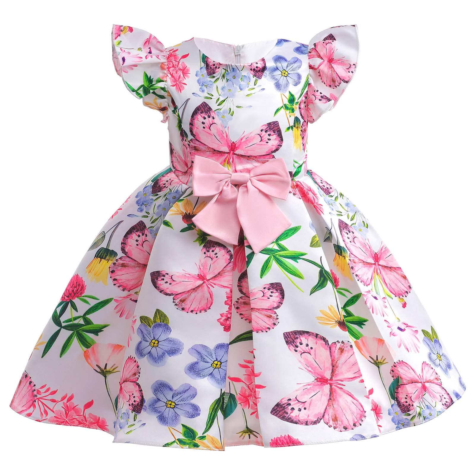 2T-10T Girls Formal Dress with Fly Sleeve - Butterfly & Floral Princess Gown for Birthday Party, Wedding, Pageant | Elegant Flower Girl Dress for Special Occasions & Photo Shoots