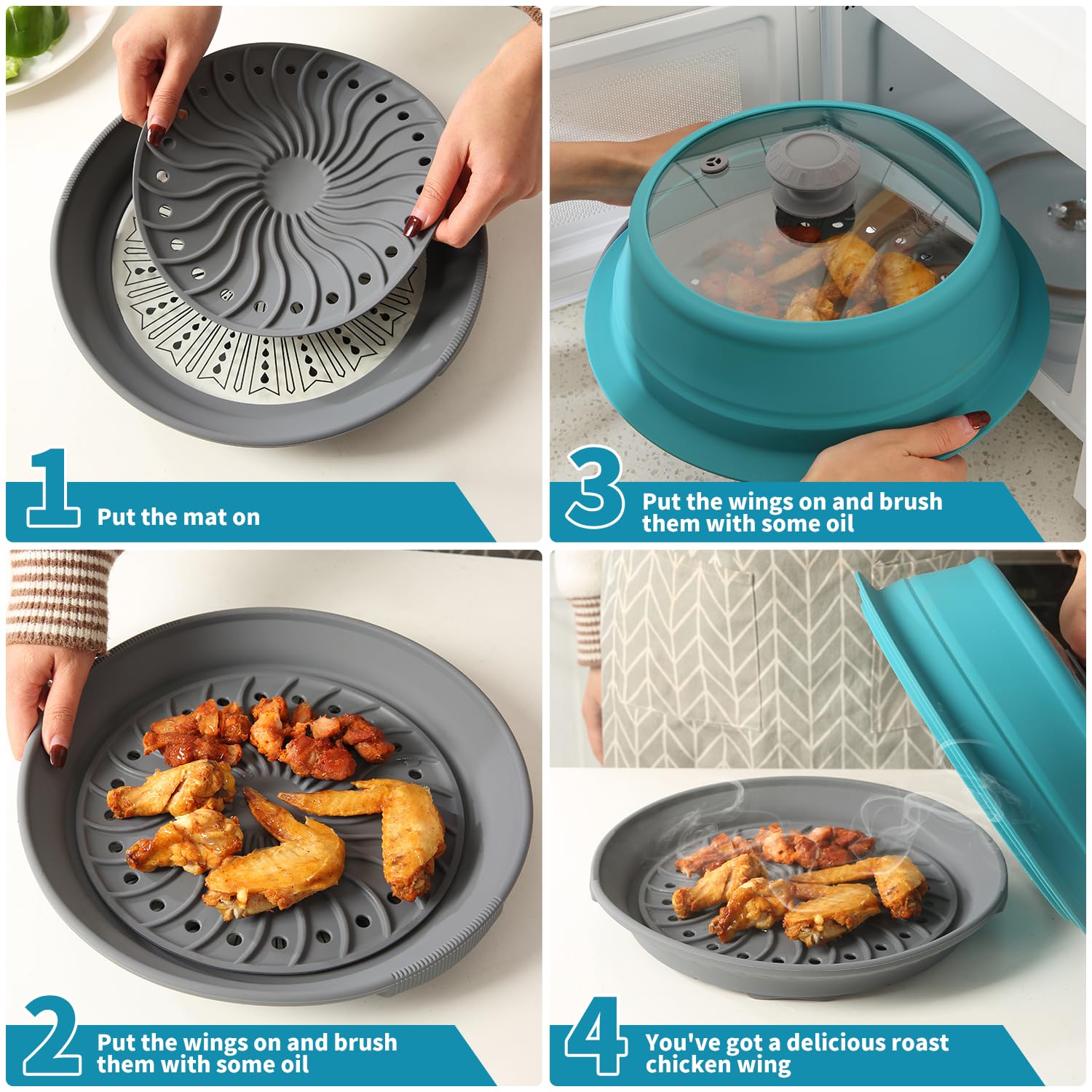Collapsible Silicone Microwave Splatter Cover with Vented Lid & Glass Dish - 10.5 Inch BPA-Free Cookware Set for Cooking, Steaming & Bacon Making | Dishwasher Safe | Perfect for Meal Prep, Reheating & Microwave Cooking