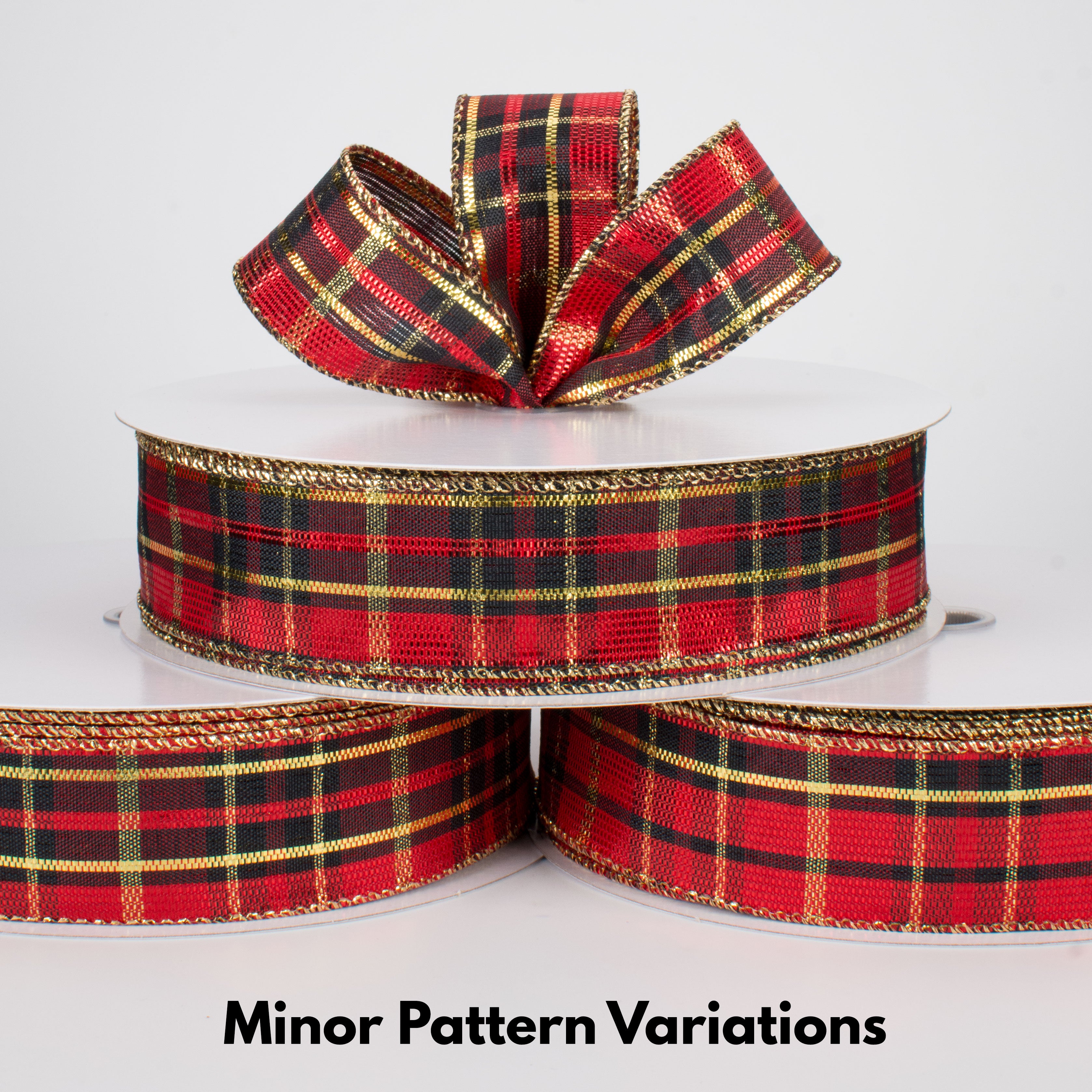 1.5 Inch Red, Black & Gold Metallic Tartan Plaid Ribbon - 50 Yards Bulk Spool for Gift Wrapping, Crafts, Holiday Decorations & DIY Projects