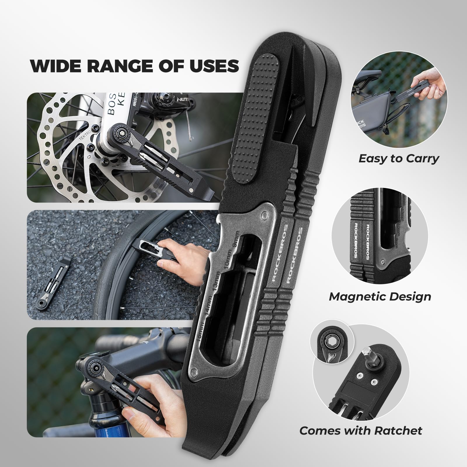ROCKBROS 14-in-1 Multifunctional Bike Ratchet Wrench Tool Kit - Portable Bicycle Tire Repair & Maintenance Set for Road & Mountain Bikes - Perfect for Cycling, Commuting & Emergency Repairs