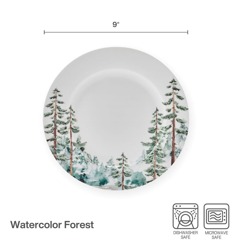 Set of 4 Watercolor Forest Salad Plates - Elegant Dinnerware for Home Decor, Party Serving & Gift Giving