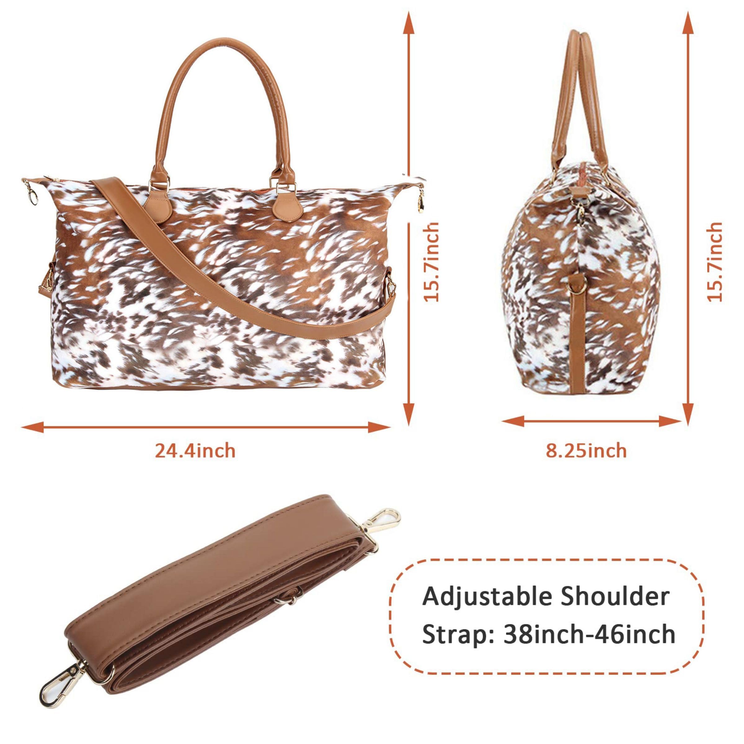 Women's Large Weekender Duffle Bag - Cow Leopard Print for Travel & Overnight Trips