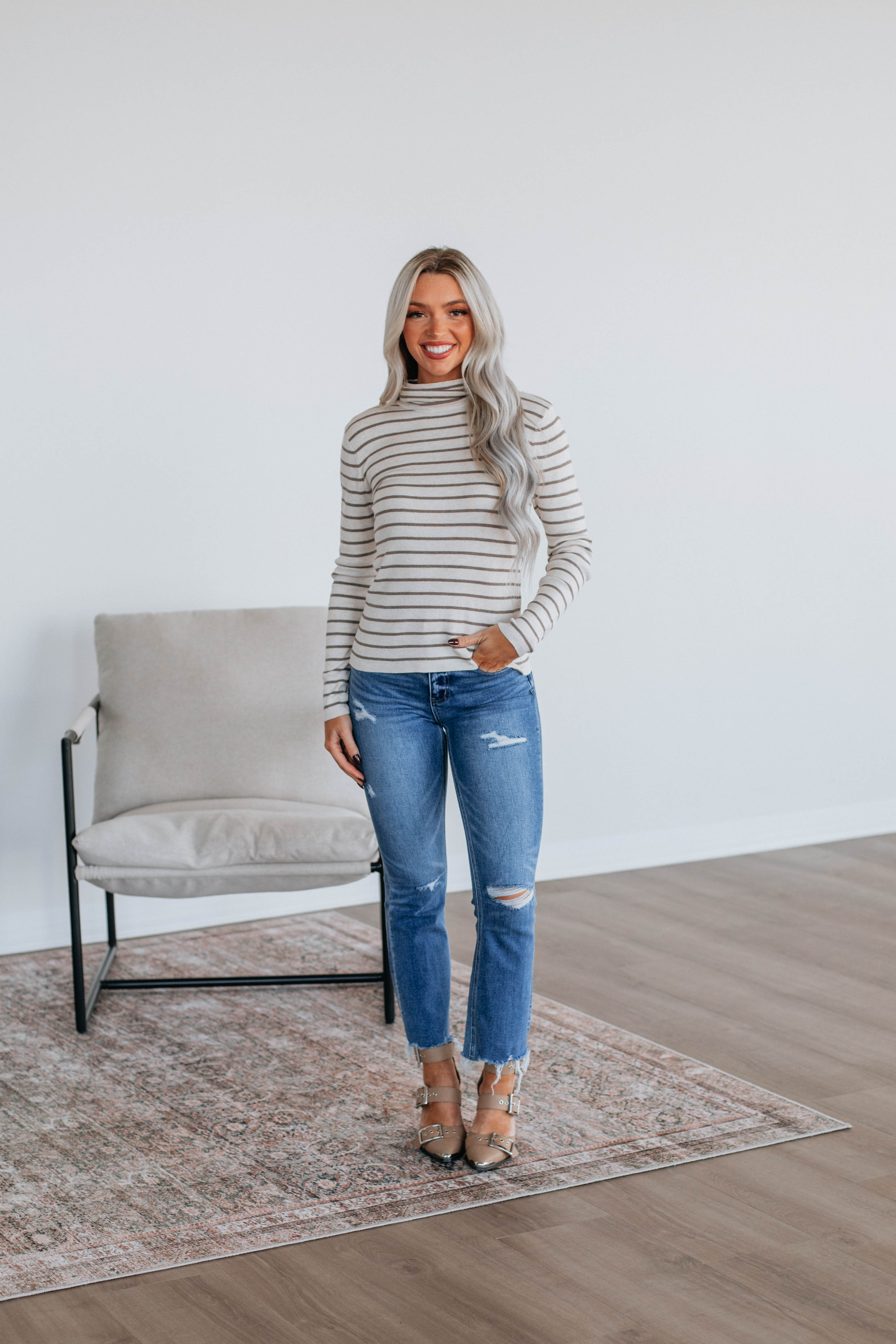 Berkeley Striped Sweater Oatmeal - Soft Cotton Knit Pullover for Women | Cozy Fall & Winter Fashion | Perfect for Casual Outings & Office Wear