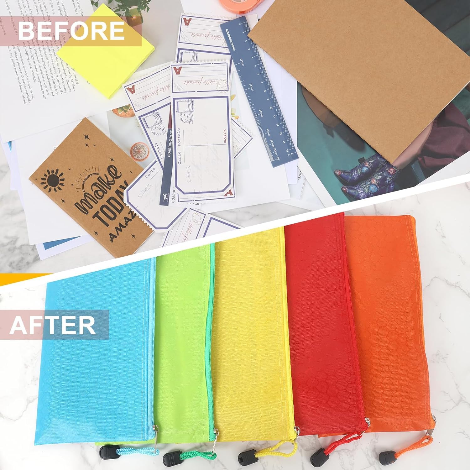 35pcs Waterproof Zipper Pouch Set for School, Office & Travel - 12 Colors