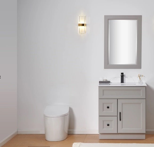 Modern 30-Inch Bathroom Vanity Set with Quartz Countertop - 3 Color Options & Left Side Drawers - Perfect for Small Bathrooms, Powder Rooms & Home Renovations