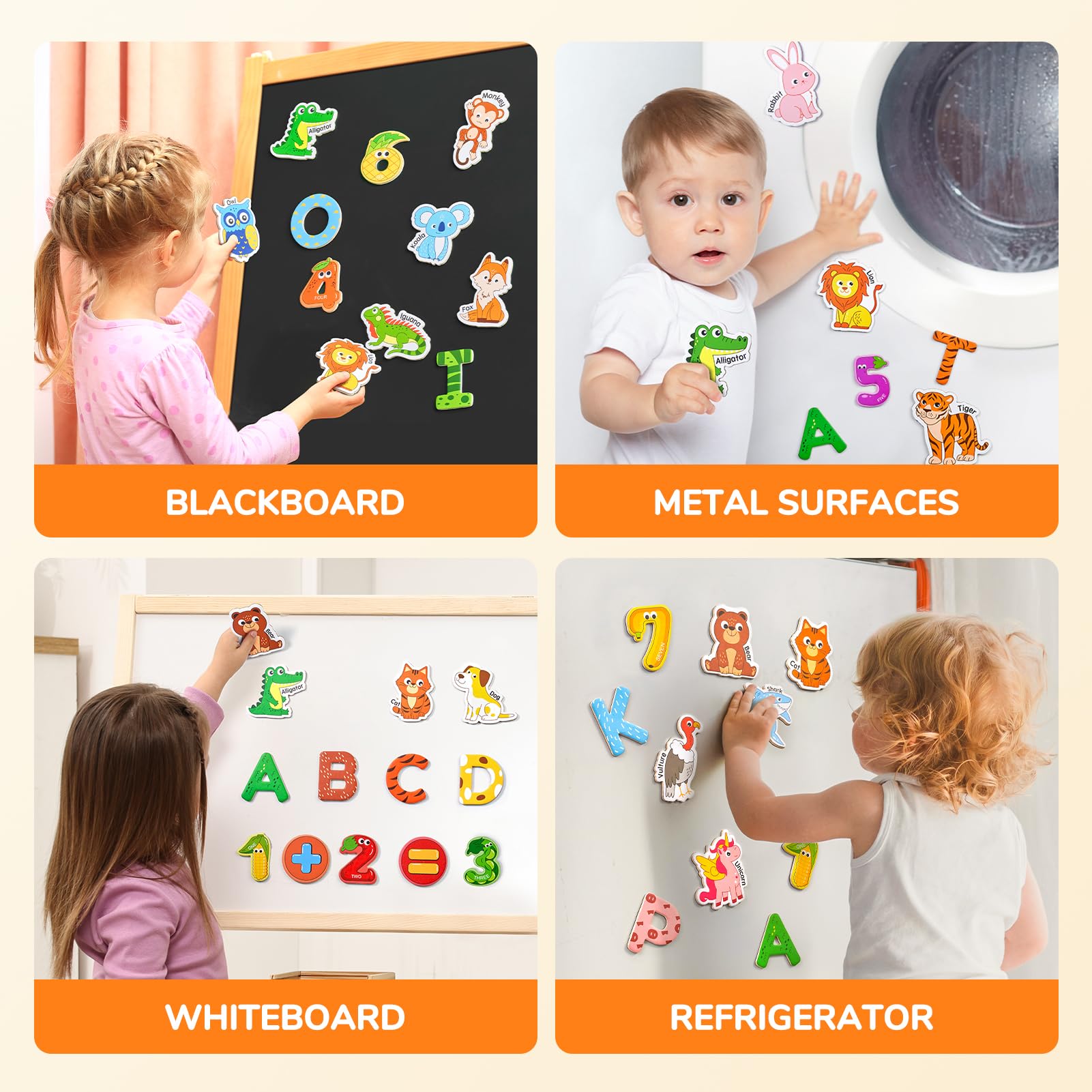 JoyCat Wooden Magnetic Letters and Numbers Set - 26 Animal Alphabet Magnets & 0-9 Numbers for Toddlers, Fun Educational Fridge Toys for Spelling Learning | Perfect Gift for Preschool Kids & Classroom Use