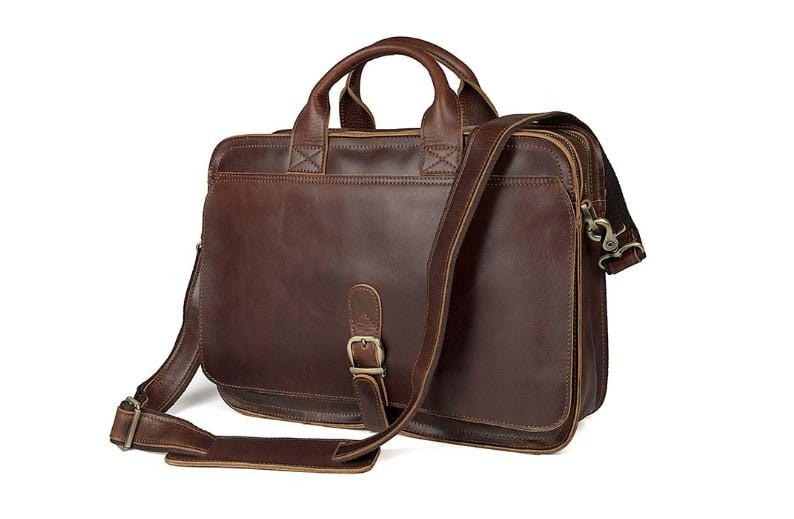 17 Inch Brown Genuine Leather Laptop Bag for Men & Women - Stylish Designer Briefcase for Business, Work, Travel & College