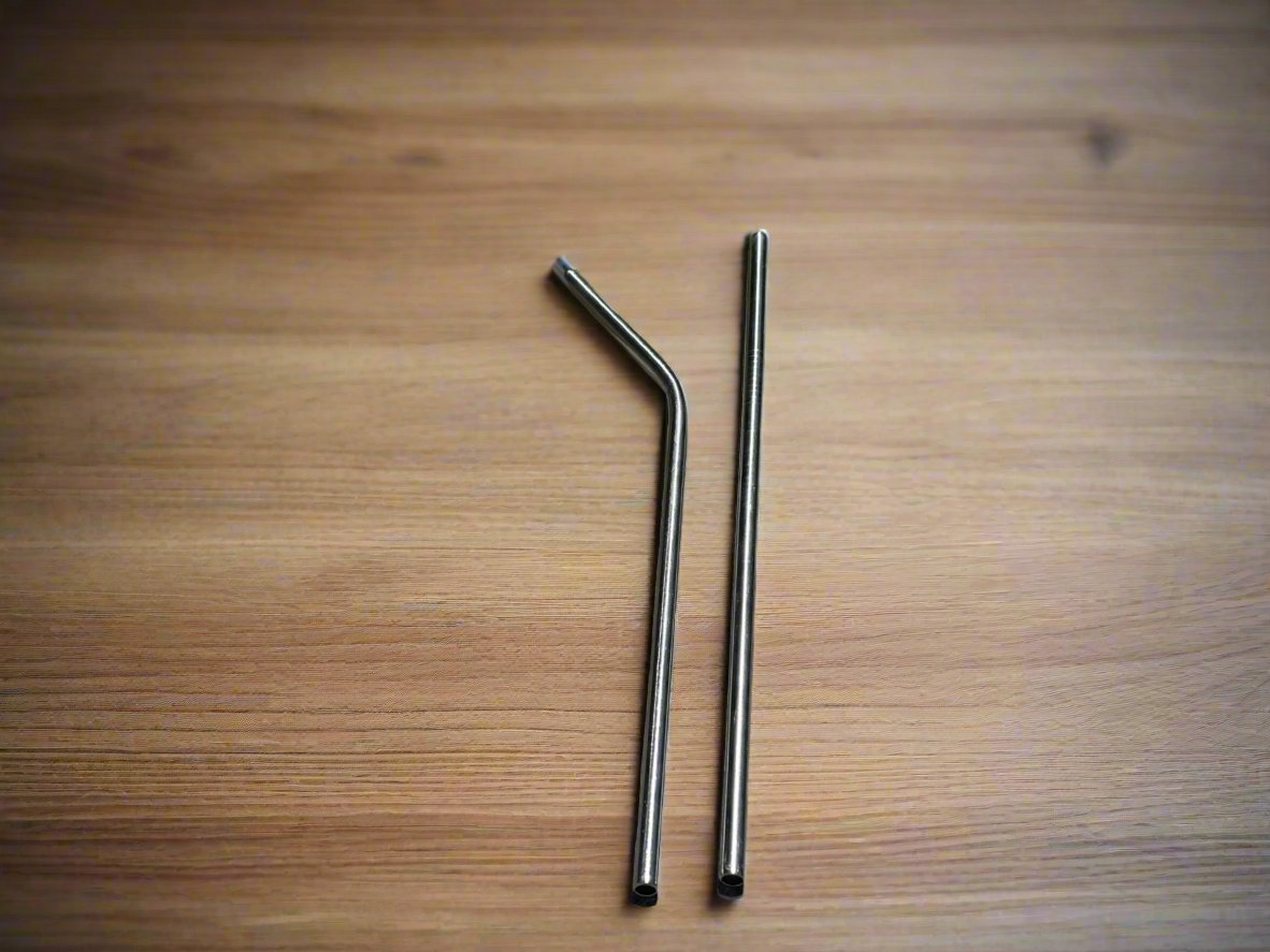 Free Reusable Stainless Steel Straw Set - 1 Bent & 1 Straight Straw for Smoothies, Iced Coffee & Cocktails | Eco-Friendly Metal Drinking Straws for Home, Office & Travel