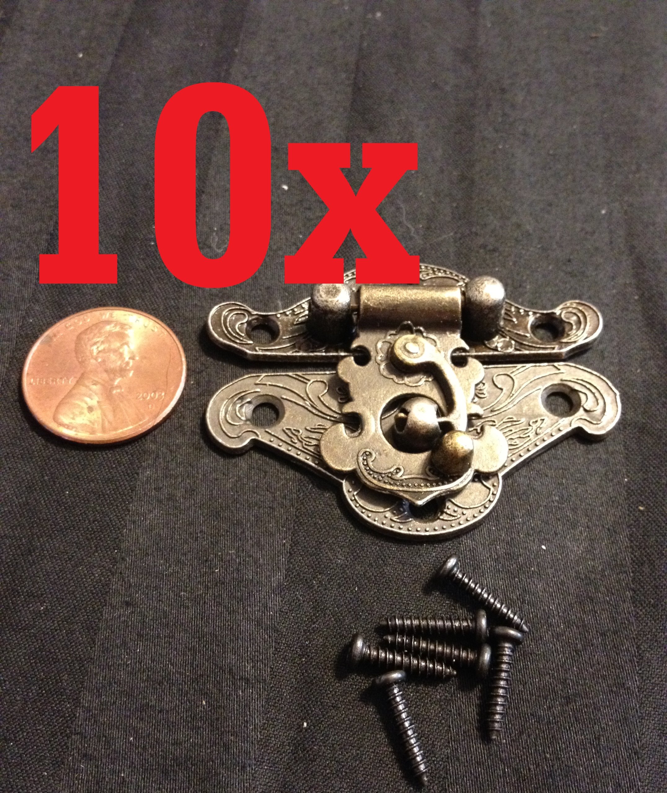 10 Pack Mini Antique Bronze Dollhouse Box Latch Sets - Small Wooden Case Lock Hinges for Jewelry Boxes, DIY Crafts, Tiny Furniture & Miniature Projects