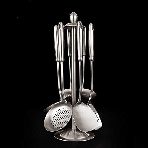 Premium 7-Piece Stainless Steel Kitchen Utensil Set - Turner, Spatula, Spoon, Shovel & Colander - Durable Cooking Tools with Storage Rack for Baking, Frying & Meal Prep | Ideal for Home Chefs & Professional Kitchens