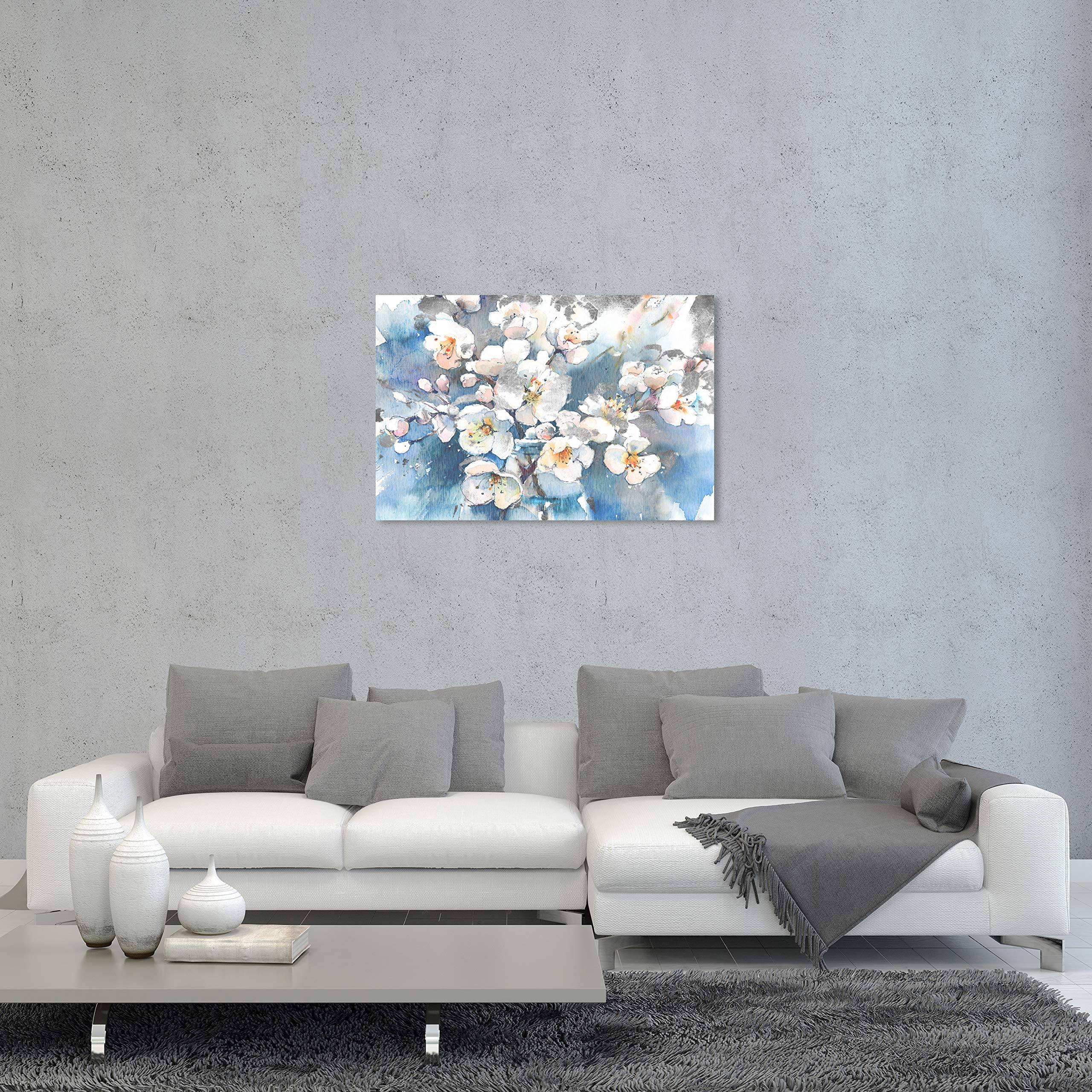 Oliver Gal Floral Wall Art Canvas Print 'Spring Blossom in Blue' - 15x10 Inch White Modern Home Decor - Perfect for Living Room, Bedroom & Office Wall Decoration