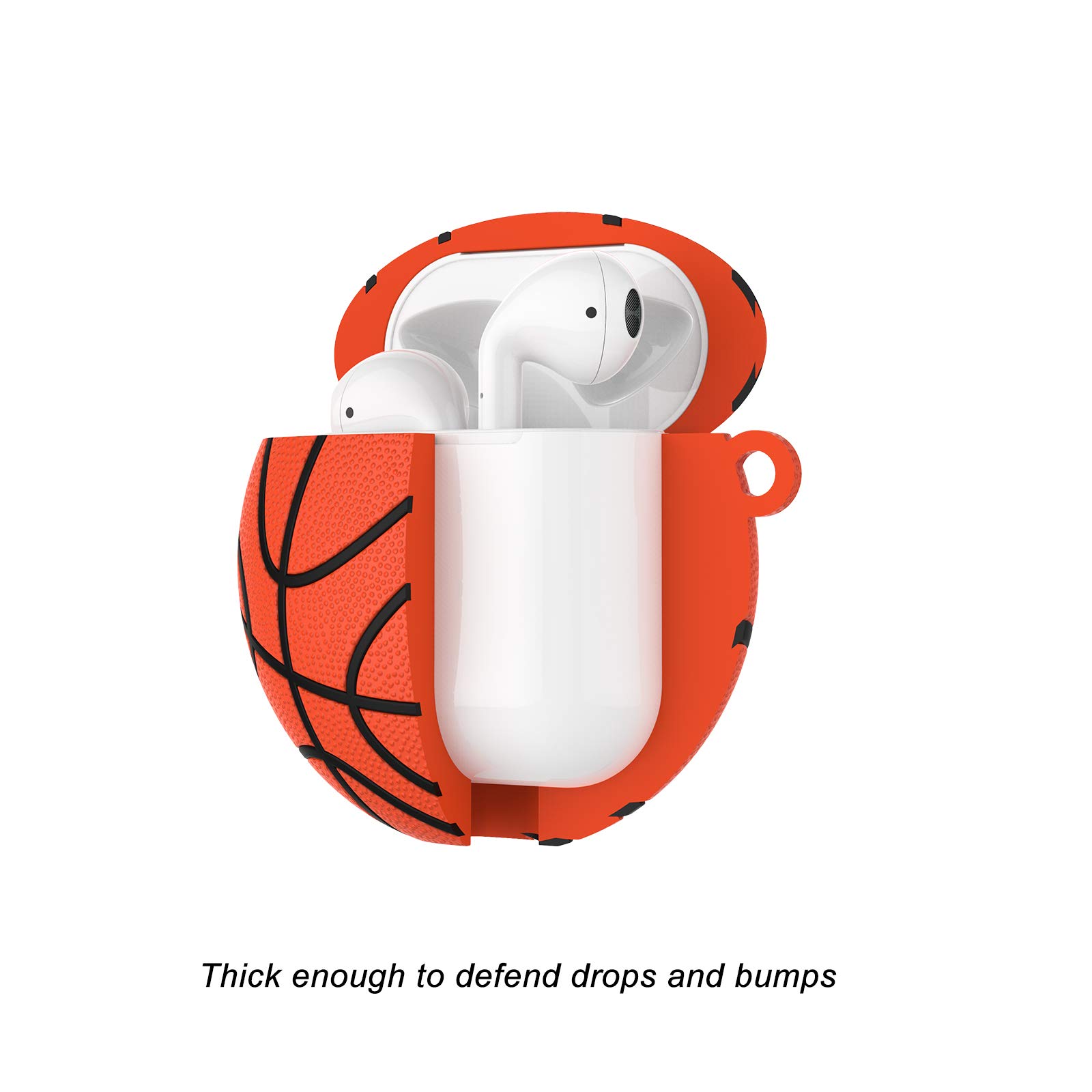 Stylish Basketball Design Hard PC Plastic AirPods Case Cover with Keychain & Lanyard - Compatible with AirPods 1 & 2 (Brown) - Perfect for Sports, Gym & Outdoor Activities