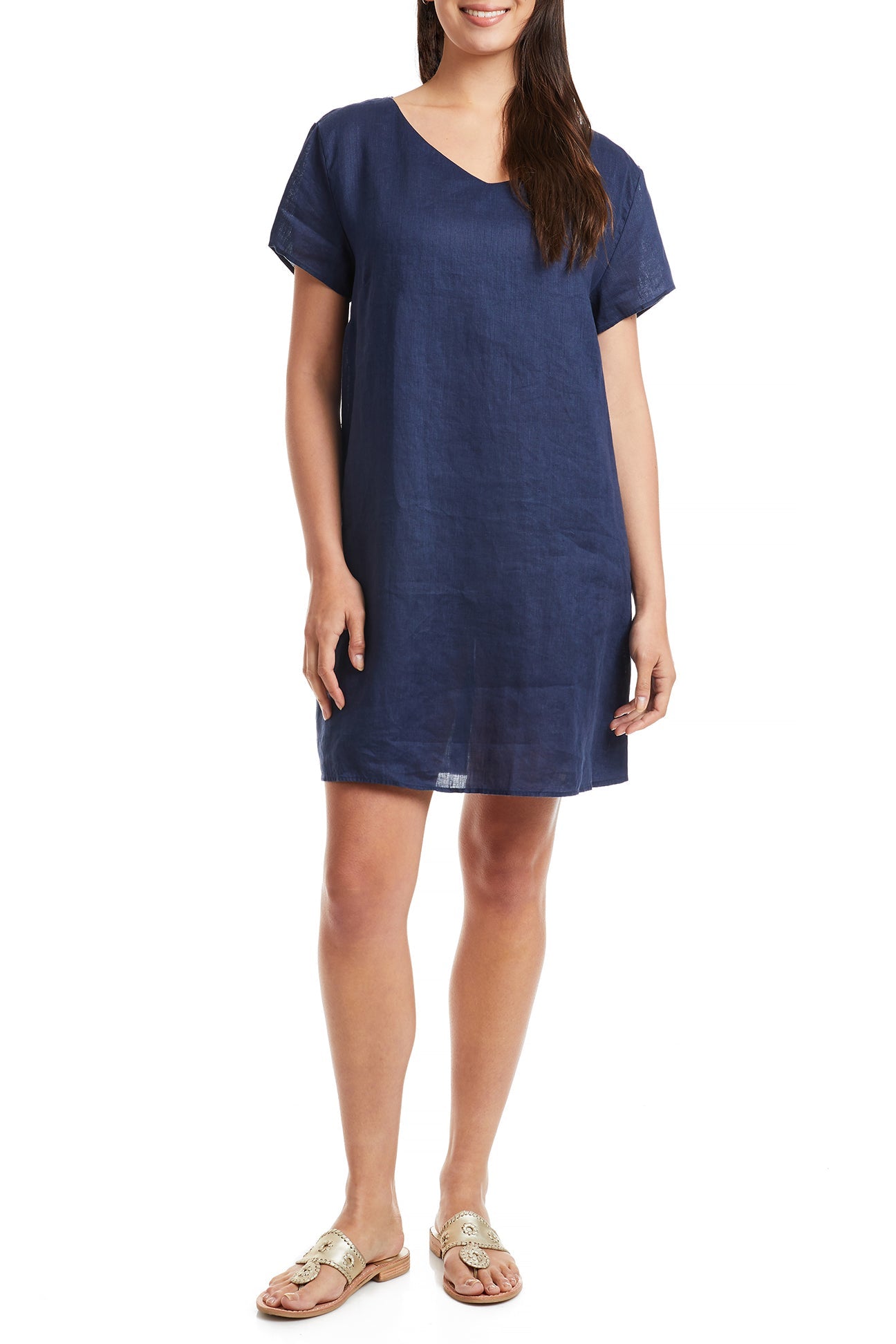 Women's Navy Blue Linen Oceanique Dress - Beach Vacation, Summer Party & Casual Wear