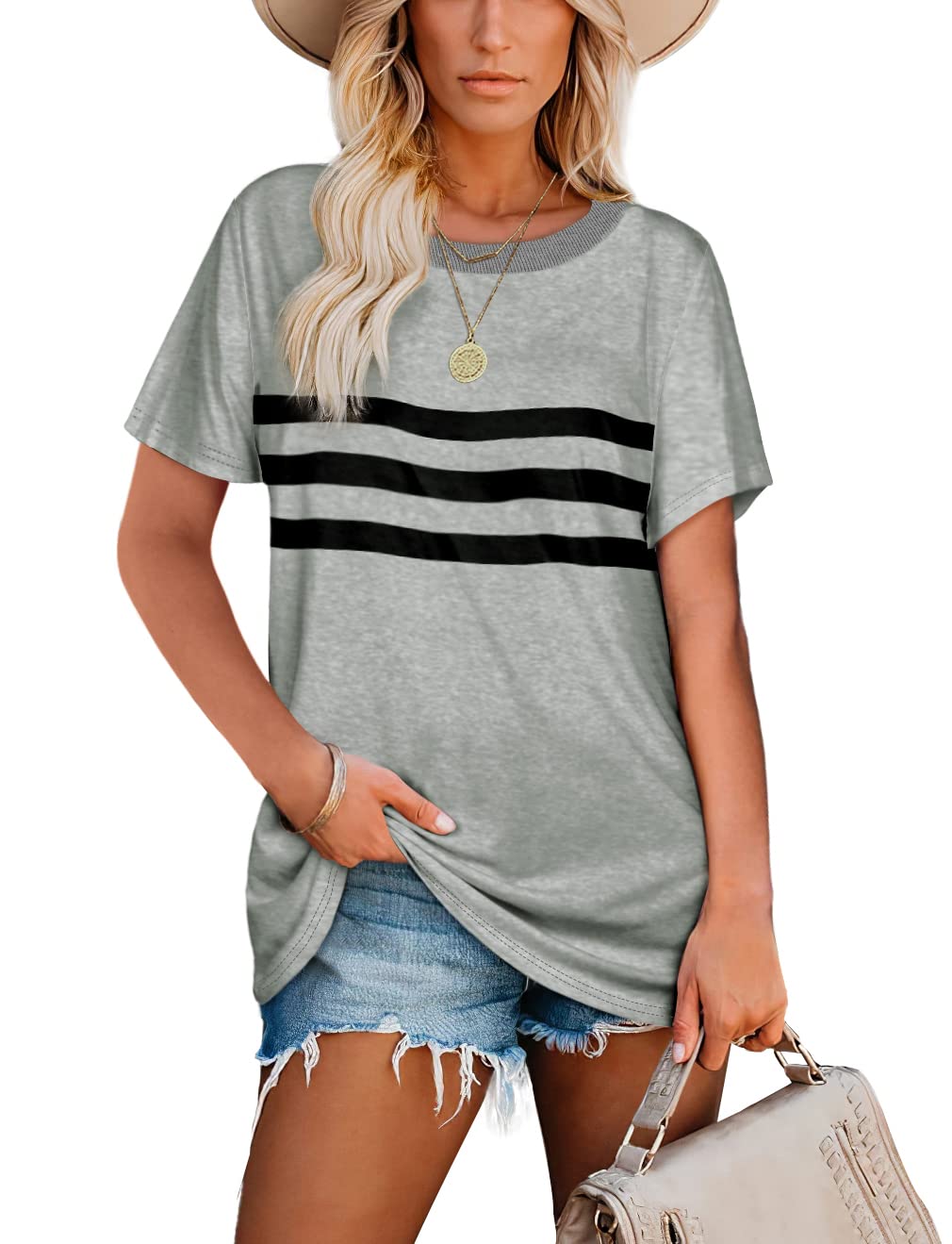 Jescakoo Women's Summer Tops - Soft Crewneck Loose Fit T-Shirts for Casual Wear & Beach Outings