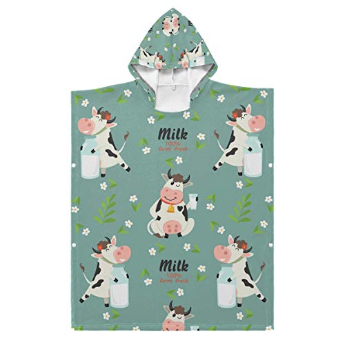 Cow Print Kids Hooded Beach Towel - Soft & Absorbent Toddler Bath Towel for Boys & Girls Ages 2-7 | Farm Animal Themed Baby Shower Gift, Pool & Beach Essential