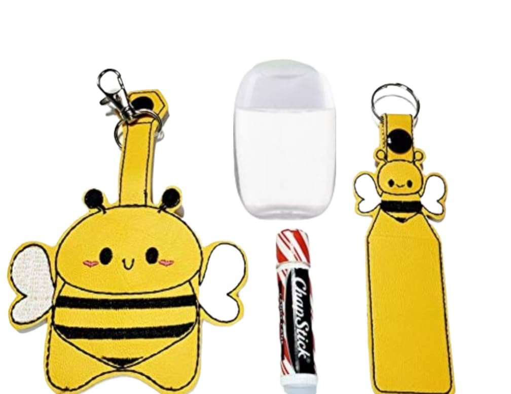 Bee Hand Sanitizer Holder Keychain - Lip Balm Holder Key Chain - Portable Sanitizer & Lip Care Accessory for Purse, Backpack, Gym, Travel and Daily Use